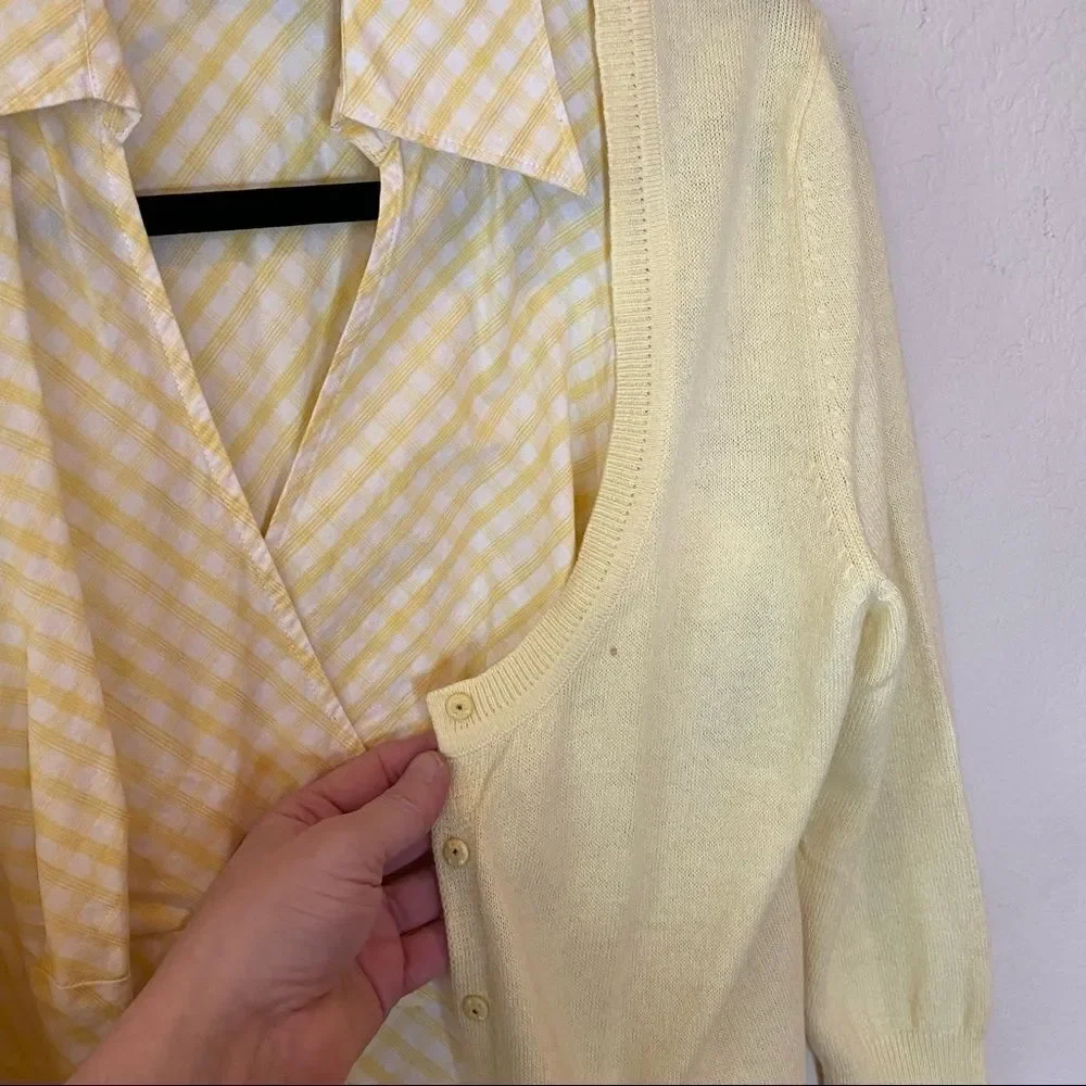 Loft NWOT Yellow Gingham Cardigan & Tank Duo